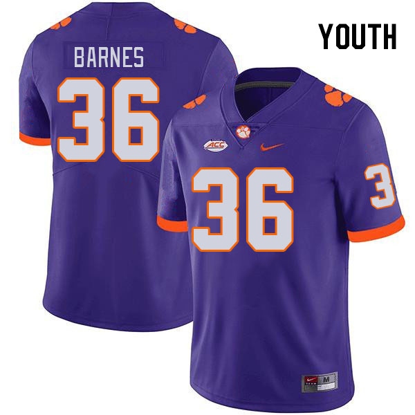 Youth Clemson Tigers Khalil Barnes #36 College Purple NCAA Authentic Football Stitched Jersey 23ZJ30YY